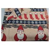 Woven Christmas Throw Blanket with Santa, Stockings, and Reindeer