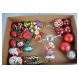 Assorted Vintage Christmas Ornaments: Glass Balls, Santas, Figures & Fruit