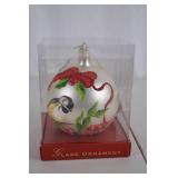 Winter Greetings Chickadee Hand-Painted Glass Ornament, Made in Italy