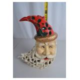 Handcast Santa Christmas Candleholder, Hollow Ceramic, 11 Inches Tall