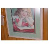 Framed Print of Girl with Roses & 2 Heart Lace Wall Accents