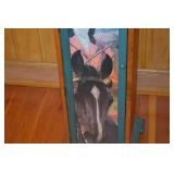 Tall accent cabinet with equestrian motif, 47 in high