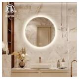 HOMLUX 32 in. W x 32 in. H Round Frameless LED Light with Anti-Fog Wall Mounted Bathroom Vanity Mirror   Customer Returns See Pictures