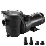 VEVOR Pool Pump 5280GPH 2HP 115V Single Speed Swim Pool Filtre Pump 1500-Watt Self Primming w/ Strainer Basket 4 Pipe Fittings   Customer Returns See Pictures