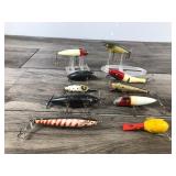 Lot of 10 Collectible Fishing Lures - Most are Made of Wood - See description below for more info