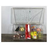 Plastic Tackle Box Full of Fishing Jigs and More