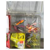 Plastic Tackle Box Full of Fishing Jigs and More