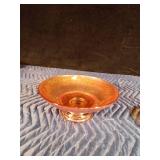 Vintage Dugan Marigold Carnival glass leaf shaped nappy dish with handle and Vintage Marigold Carnival glass fruit bowl