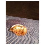 Vintage Dugan Marigold Carnival glass leaf shaped nappy dish with handle and Vintage Marigold Carnival glass fruit bowl