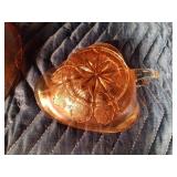 Vintage Dugan Marigold Carnival glass leaf shaped nappy dish with handle and Vintage Marigold Carnival glass fruit bowl
