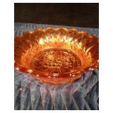 Marigold Carnival glass bowl and glass