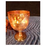 Marigold Carnival glass bowl and glass