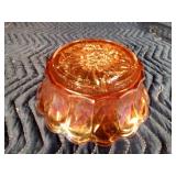 Marigold Carnival glass bowl and glass