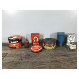 Lot of Collectible Tins - No-Moth - Handy Assorted Cotter Pins (Full) - Dunlap Soldering Paste (semi full) - Prince Albert Tobacco - Walgreens Saltpeter (full) - Rawleigh pepper (full) - Butternut cof