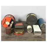 Lot of Collectible Tins - No-Moth - Handy Assorted Cotter Pins (Full) - Dunlap Soldering Paste (semi full) - Prince Albert Tobacco - Walgreens Saltpeter (full) - Rawleigh pepper (full) - Butternut cof