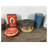 Lot of Collectible Tins - No-Moth - Handy Assorted Cotter Pins (Full) - Dunlap Soldering Paste (semi full) - Prince Albert Tobacco - Walgreens Saltpeter (full) - Rawleigh pepper (full) - Butternut cof
