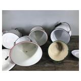 Lot of Vintage Enamel Ware - Red and White Coffee Pot - Black - Red and Green Trimmed Pots