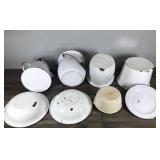 Lot of Vintage Enamel Ware - Red and White Coffee Pot - Black - Red and Green Trimmed Pots