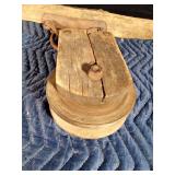 Vintage ox harness and vintage wood pulley