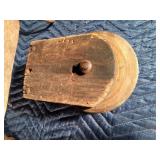 Vintage ox harness and vintage wood pulley