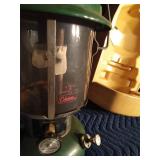 1973 Coleman green lantern with yellow case, key and funnel