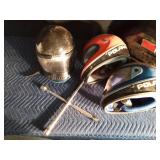 3 Helmets, 1 Bates Salbe bag, 4 way metric lug wrench, 1 motorcycle parking rack