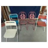 2 Coca Cola and 3 vintage p[astic/metal folding chairs
