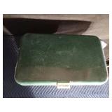 Green Vintage metal Thermos cooler with plastic tray inside
