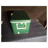 Green Vintage metal Thermos cooler with plastic tray inside