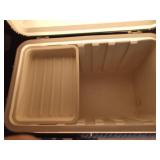 Green Vintage metal Thermos cooler with plastic tray inside