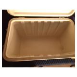 Green Vintage metal Thermos cooler with plastic tray inside