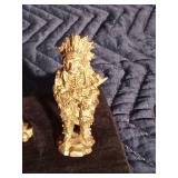4 - Gold Tone Metal Native American Statues