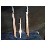 2 Large Machete and large serrated knife
