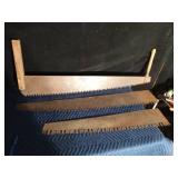 2 Vintage two man saw blades and 1 two men saw