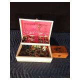 Wood Trinket Box and Vintage Jewelry Box of Jewelry