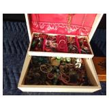 Wood Trinket Box and Vintage Jewelry Box of Jewelry