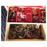 Wood Trinket Box and Vintage Jewelry Box of Jewelry