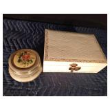 Jewelry box full of jewelry and vintage musical trinket box