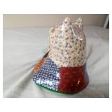 Vintage Patwork Ceramic Cat with Deoupage Crackled Finish