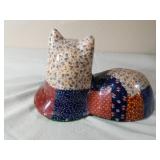 Vintage Patwork Ceramic Cat with Deoupage Crackled Finish