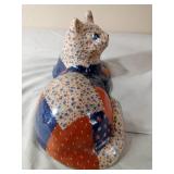 Vintage Patwork Ceramic Cat with Deoupage Crackled Finish