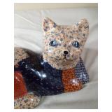 Vintage Patwork Ceramic Cat with Deoupage Crackled Finish