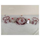 Vintage Ruby Red Cut to Clear Crystal Dishes