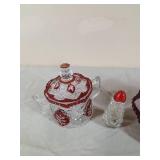 Vintage Ruby Red Cut to Clear Crystal Dishes