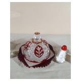 Vintage Ruby Red Cut to Clear Crystal Dishes
