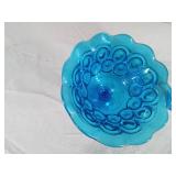2 Vintage L.L. Smith Moon and Stars Blue Glass Pedestal Dishes
