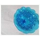 2 Vintage L.L. Smith Moon and Stars Blue Glass Pedestal Dishes