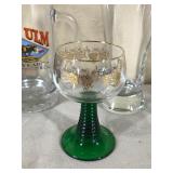 Beer Glasses, Mug & Coffee Cups, German Roemer Goblet Wine Glass Gold Rim With Olive Beehive Stem