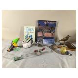 Wood, Stone, Ceramic Bird Figurines plus 2 Bird Books (Wild and N. American)