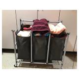 3 Bin Laundry Hamper Full of Bath, Beach, Hand and Dish Towels